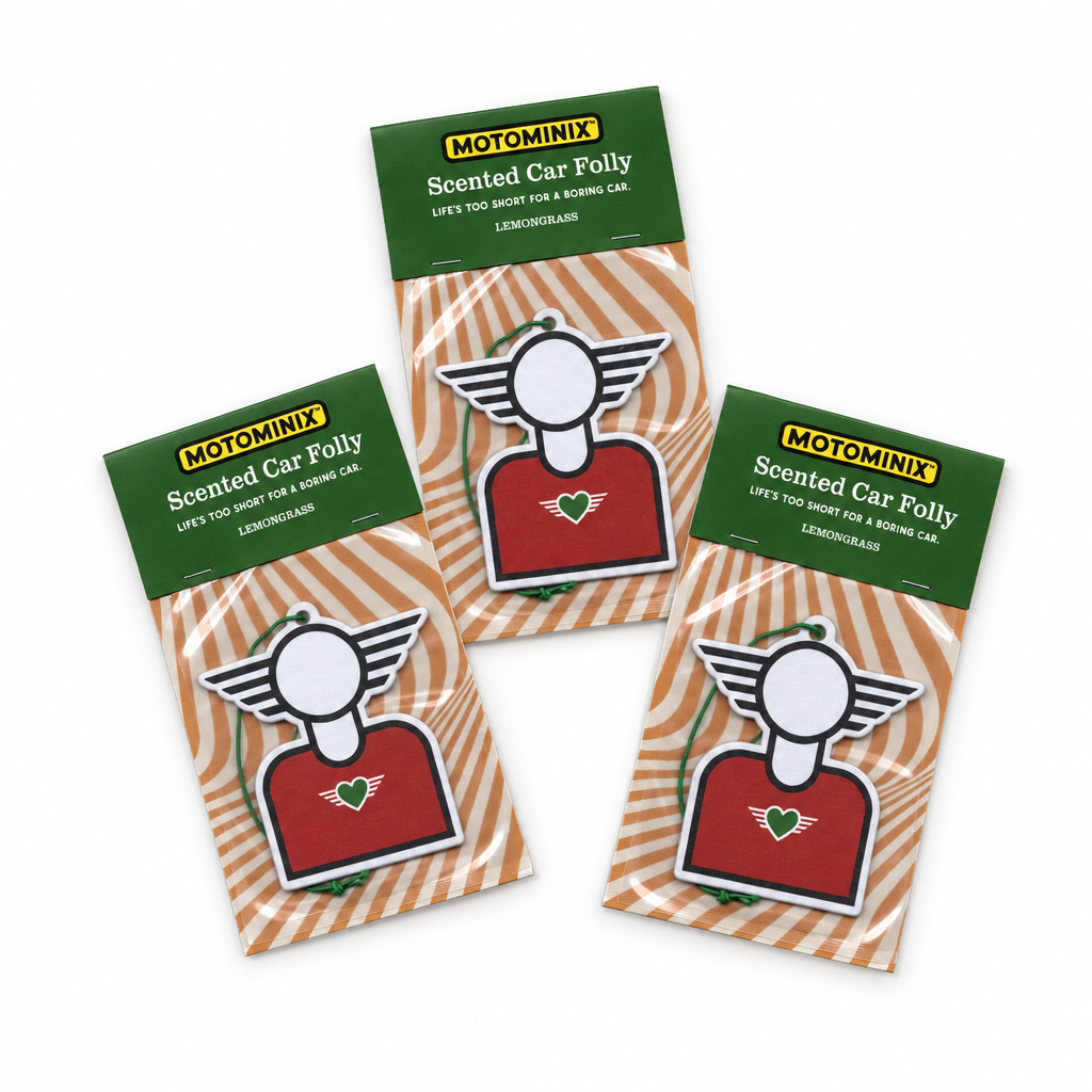 Lemongrass scented car folly three-pack with slight plastic sheen