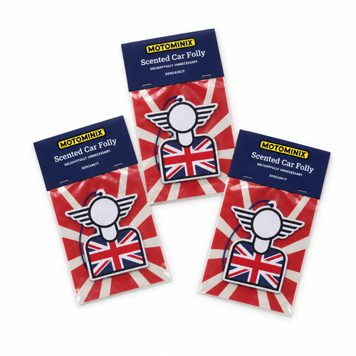 Union Jack Bergamot scented car folly three-pack on white